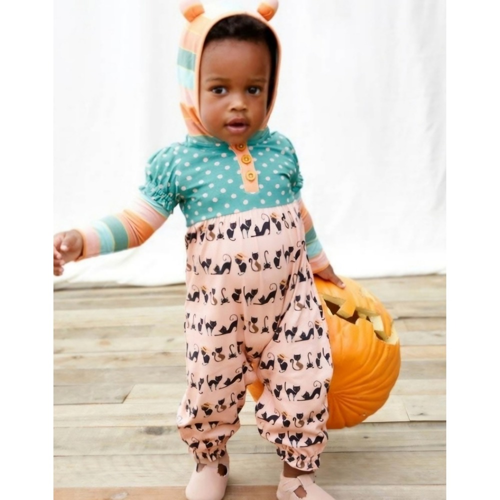Matilda Jane Ima Skeered Baby Romper 12-18M Cat Hooded One Piece Halloween